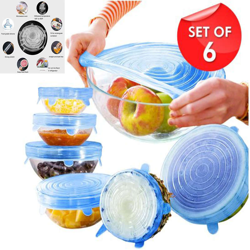 Reusable Food Preservation Silicone Stretch Lids For Home Use 6-Pack