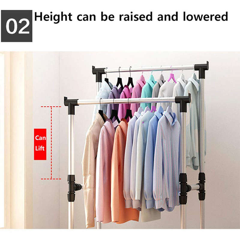 Stainless Steel Double Rod Clothes Hanger/Rack, Roller Rod Guide Rack, Adjustable High Quality Doubl