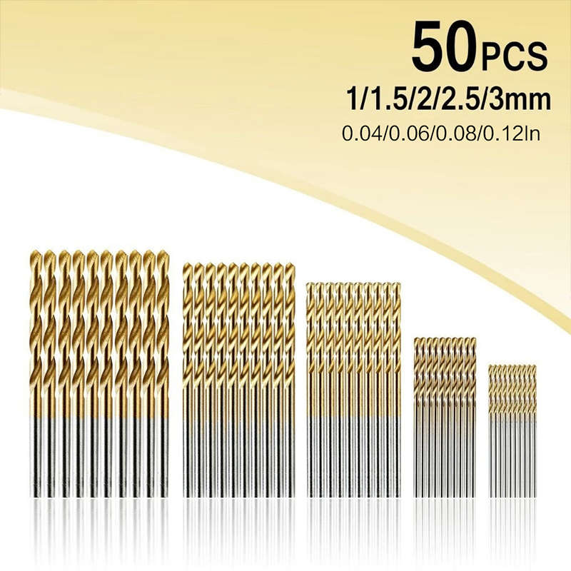 50-Piece Titanium Coated Hss Drill Bit Set  Durable And Available In Multiple Sizes For Precision D
