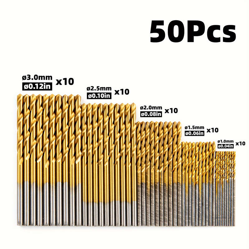 50-Piece Titanium Coated Hss Drill Bit Set  Durable And Available In Multiple Sizes For Precision D