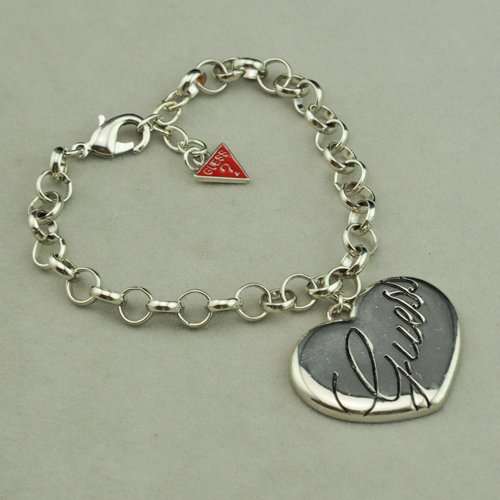 Guess Silver Heart Pendant Bracelet