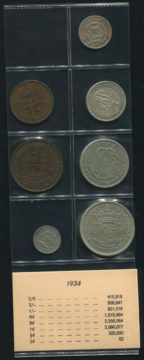 SA 1934 COINS IN ALBUM PAGE