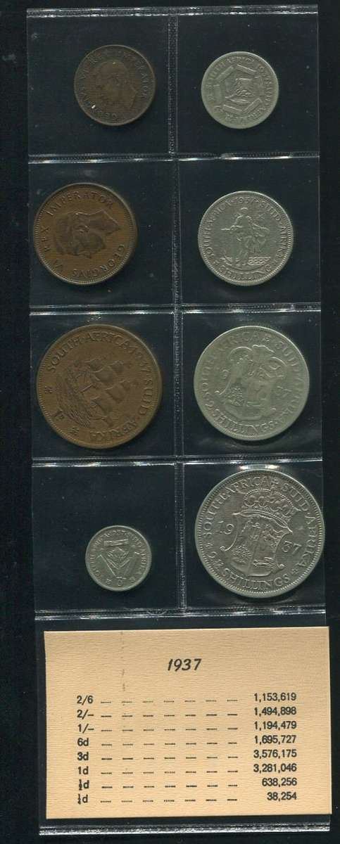 SA 1937 COINS IN ALBUM PAGE - 8 coins