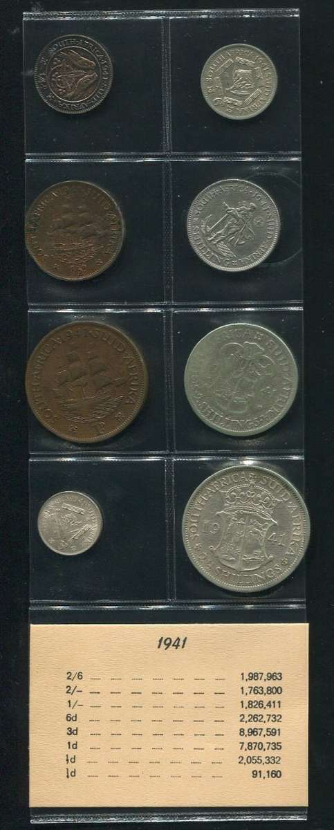 SA 1941 COINS IN ALBUM PAGE - 8 coins