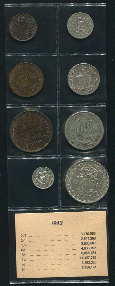 SA 1942 COINS IN ALBUM PAGE - 8 coins