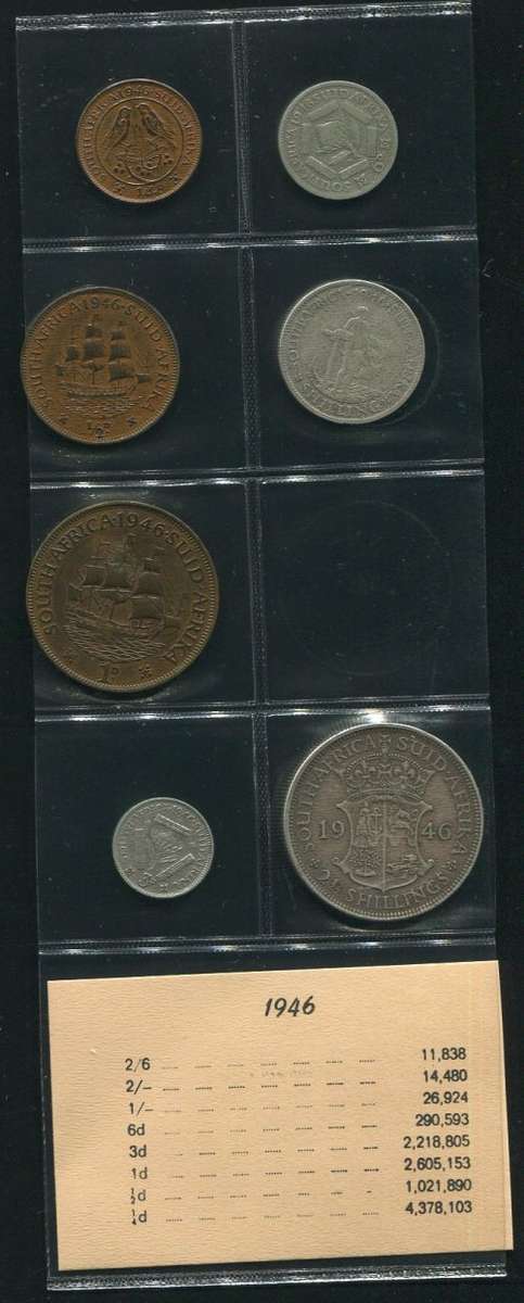 SA 1946 COINS IN ALBUM PAGE - 7 coins