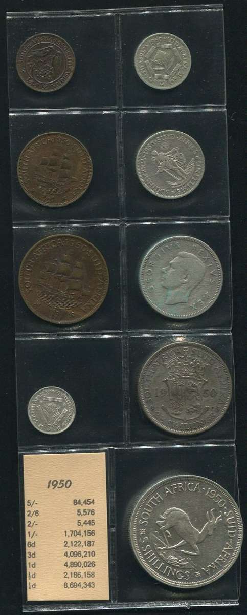 SA 1950 COINS IN ALBUM PAGE - 9 coins