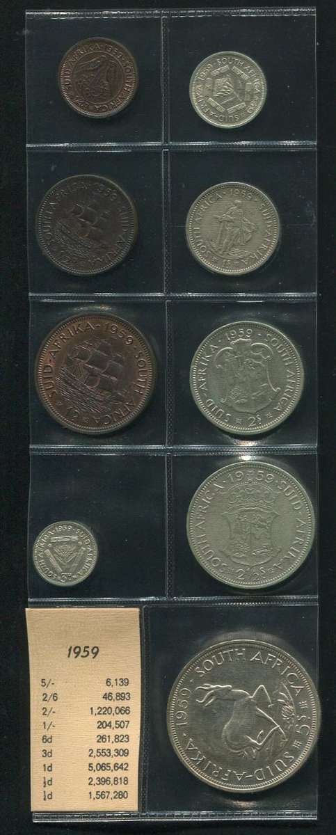 SA 1959 COINS IN ALBUM PAGE - 9 coins - 1959 crown lovely!!