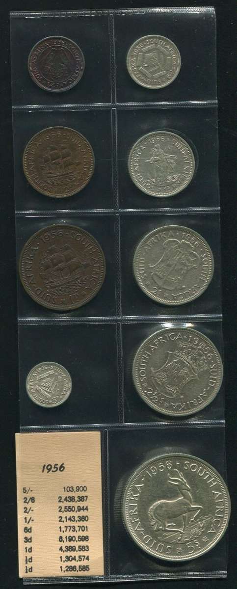 SA 1956 COINS IN ALBUM PAGE - 9 coins