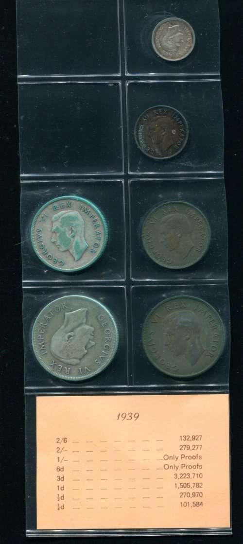 SA 1939 COINS IN ALBUM PAGE - 6 coins