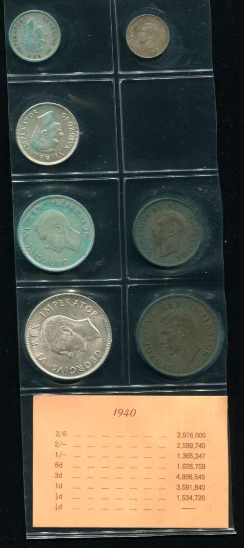 SA 1940 COINS IN ALBUM PAGE - 7 coins