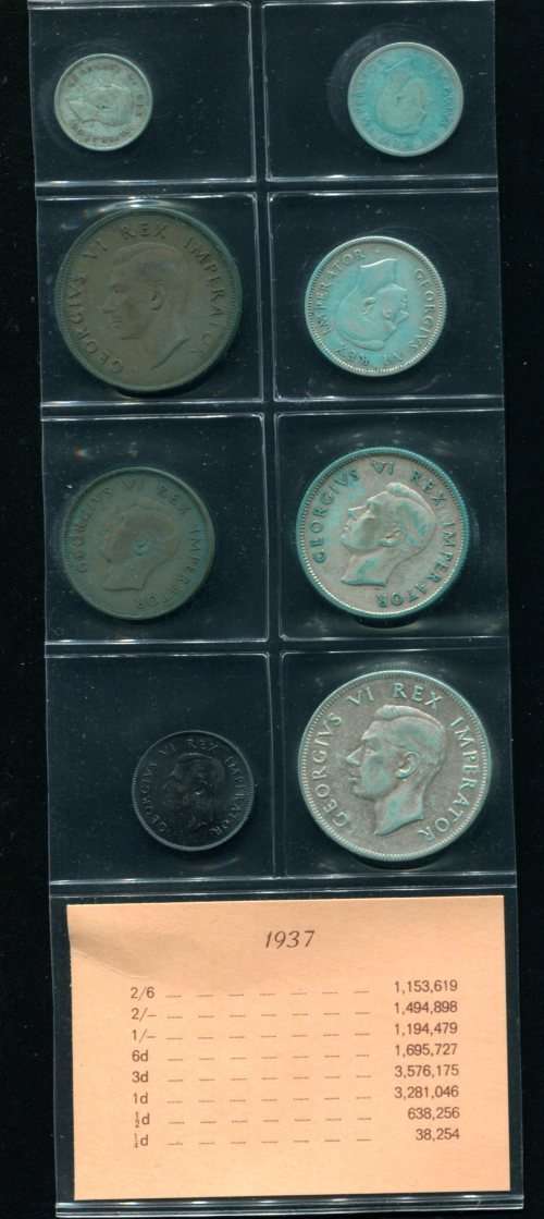 SA 1937 COINS IN ALBUM PAGE - 8 coins