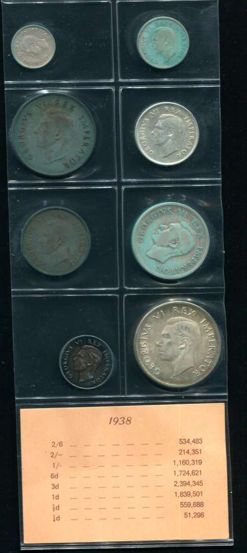 SA 1938 COINS IN ALBUM PAGE - 8 coins