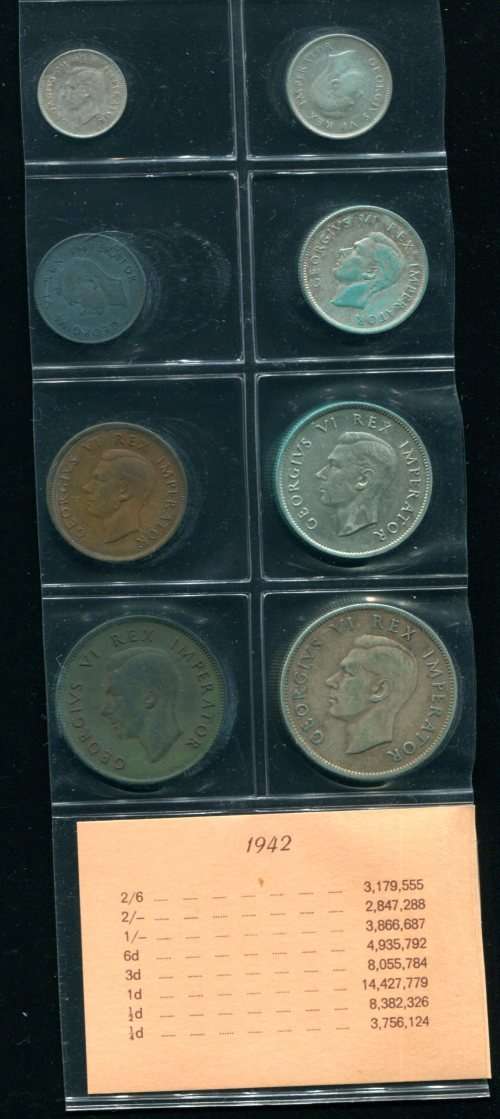 SA 1942 COINS IN ALBUM PAGE - 8 coins