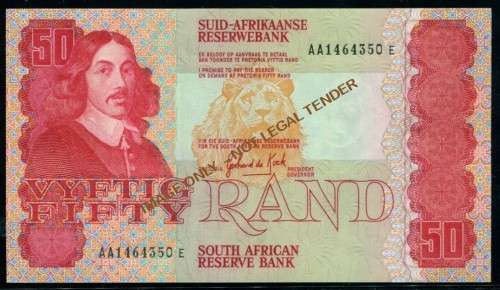 FIFTY RAND unc NOTE  G DE KOCK "AA" SERIAL NUMBER