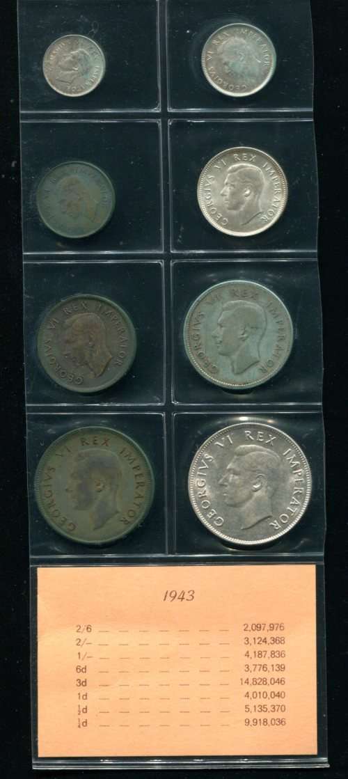SA 1943 COINS IN ALBUM PAGE - 8 coins