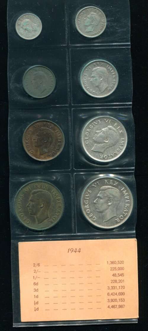 SA 1944 COINS IN ALBUM PAGE - 8 coins
