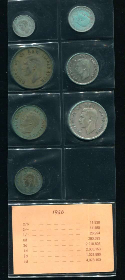 SA 1946 COINS IN ALBUM PAGE - 7 coins
