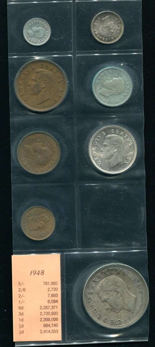 SA 1948 COINS IN ALBUM PAGE - 8 coins