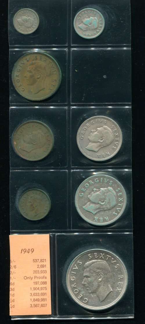 SA 1949 COINS IN ALBUM PAGE - 8 coins