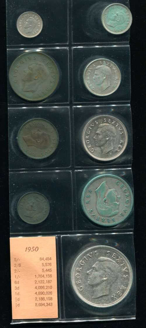 SA 1950 COINS IN ALBUM PAGE - 9 coins