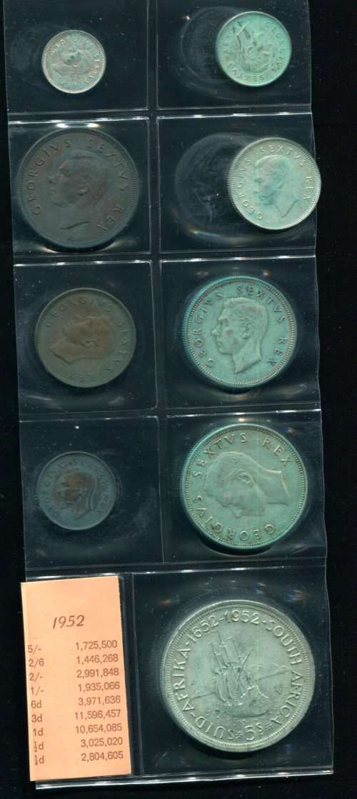 SA 1952 COINS IN ALBUM PAGE - 9 coins