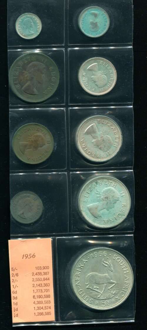 SA 1956 COINS IN ALBUM PAGE - 9 coins