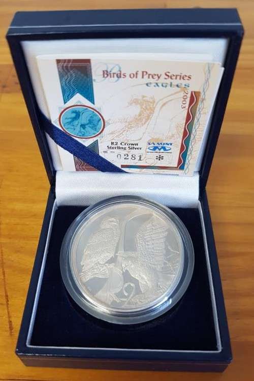 SOUTH AFRICA  - 2003 BIRDS OF PREY - EAGLE - SILVER TWO RAND with COA# 0281