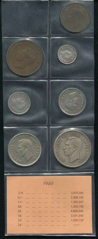 SA 1940 COINS IN ALBUM PAGE - 7 coins