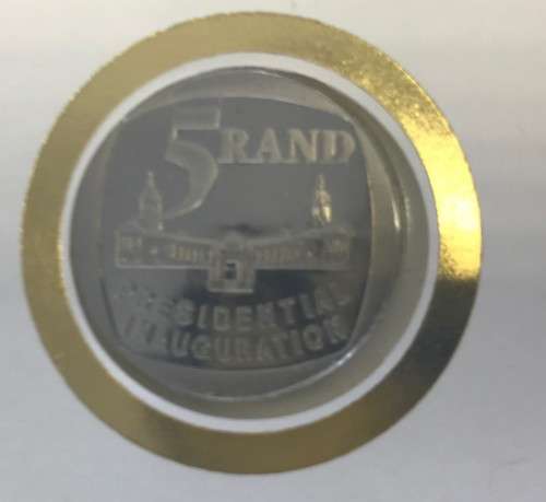 SOUTH AFRICA R5  COIN  on FDC- 1994 MANDELA PRESIDENTIAL INAUGURATION - NO STEP VARIETY