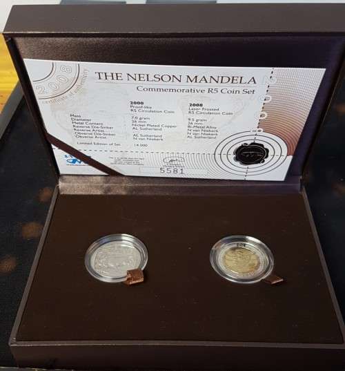 SA THE NELSON MANDELA COMMEMORATIVE R5 COIN SET COA 5581 IN ORIGINAL SA MINT BOX