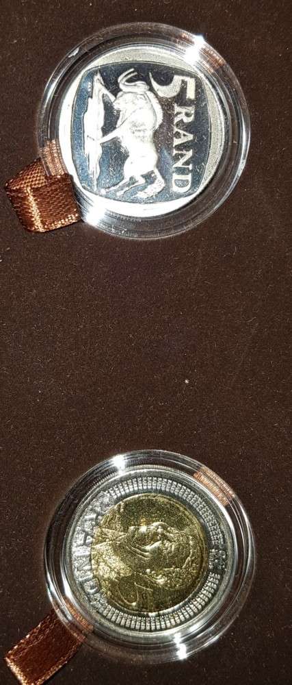SA THE NELSON MANDELA COMMEMORATIVE R5 COIN SET COA 5581 IN ORIGINAL SA MINT BOX