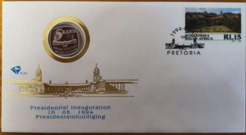 SOUTH AFRICA R5  COIN  on FDC- 1994 MANDELA PRESIDENTIAL INAUGURATION - WITH STEPS