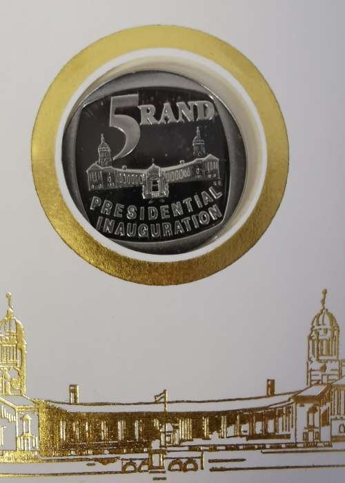 SOUTH AFRICA R5  COIN  on FDC- 1994 MANDELA PRESIDENTIAL INAUGURATION - WITH STEPS