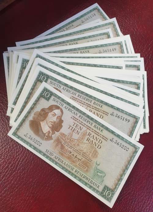 SA 1975 TW DE JONGH R10 NOTES x 65 - UNCIRCULATED!