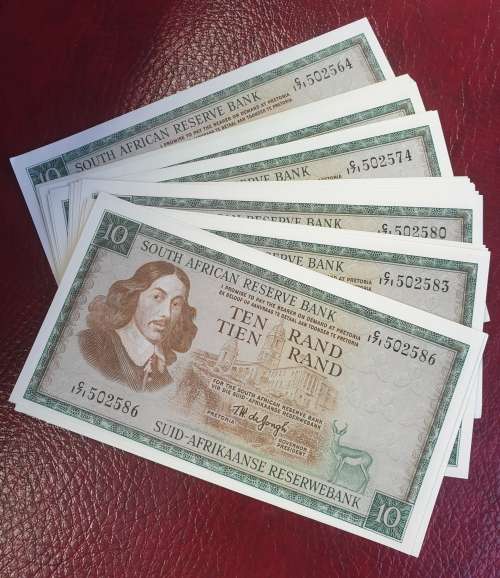 SA 1967 TW DE JONGH R10 NOTES x 22 - UNCIRCULATED!