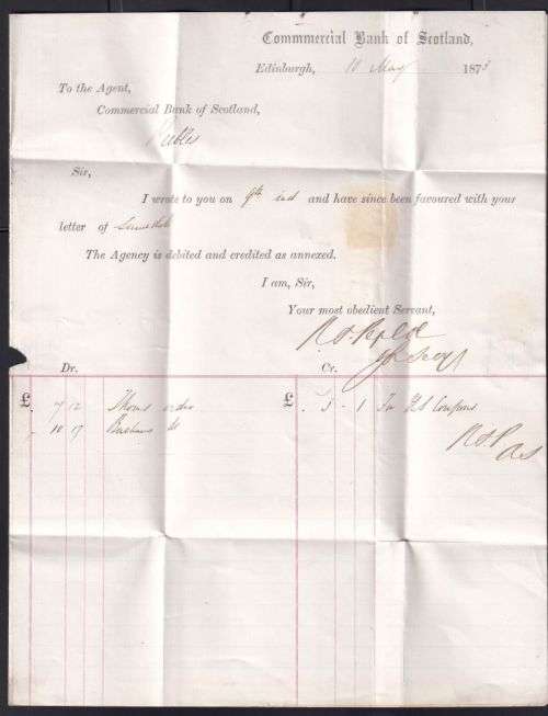 GB 1873 BANK LETTER - EDINBURGH