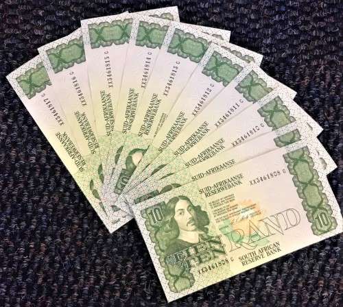 RSA 1990 1ST ISSUE STALS REPLACEMENT XX BANKNOTES x 10 NOTES IN SERIES