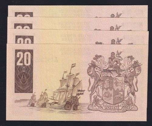 TWENTY RAND GPC DE KOCK REPLACEMENT UNC  BANKNOTES X 4 IN SERIES  - 3RD ISSUE 1989