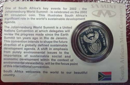 RSA 2002 WORLD SUMMIT UNC CIRCULATION ONE RAND IN PACK
