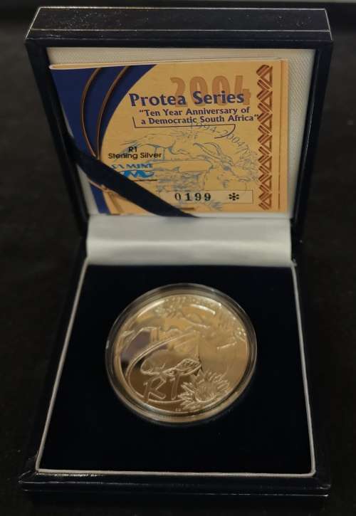 RSA 2004 10 YEARS DEMOCRACY PROOF SILVER RAND