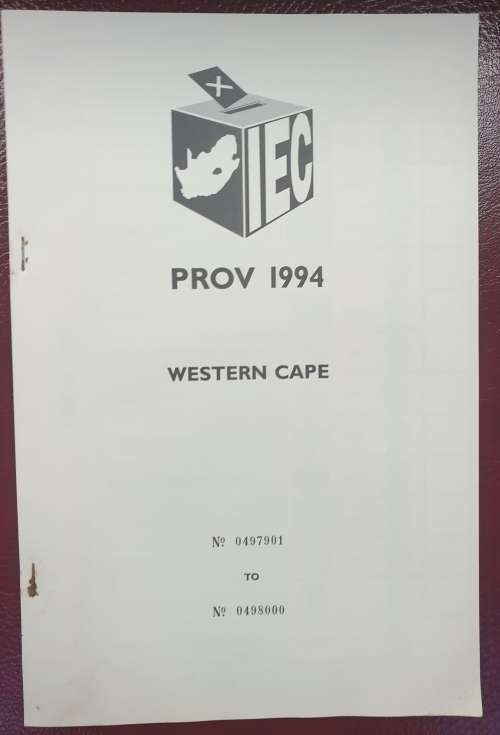 1994 BALLOT PAPERS -COMPLETE BOOK -WESTERN CAPE -IFP STICKERS INCLUDED