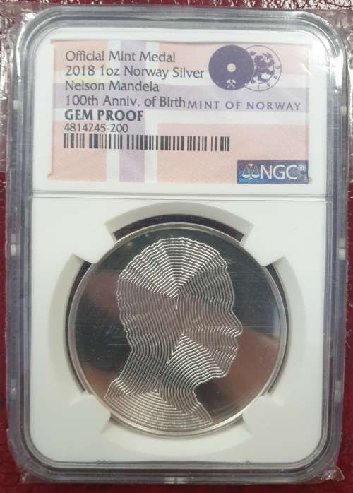 2018 MANDELA MINT OF NORWAY NGC GRADED GEM PROOF 1 OUNCE SILVER
