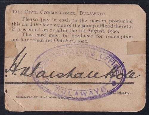 MARSHALL HOLE 2/6  CURRENCY CARD - BOER WAR - SCARCE!