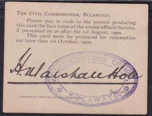 MARSHALL HOLE 2/-  CURRENCY CARD - BOER WAR - SCARCE!