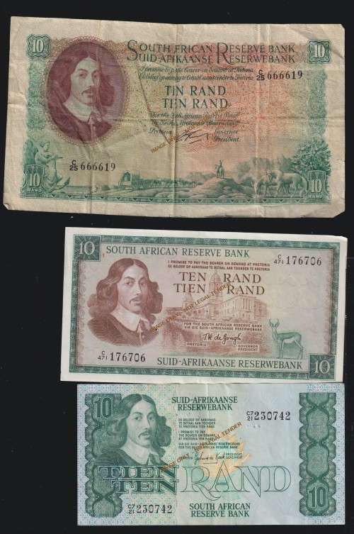 TEN RAND BANKNOTE COLLECTION X 5 NOTES. GREAT LOT!!!