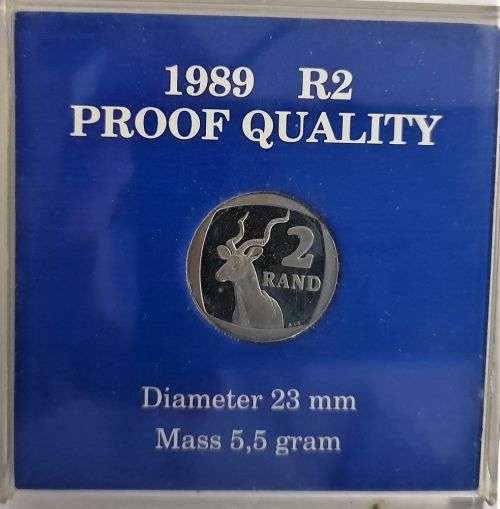 1989 SOUTH AFRICA PROOF QUALITY R2 IN PERSPEX HOLDER