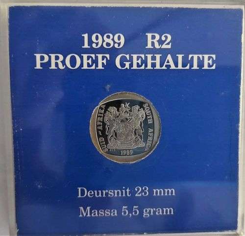 1989 SOUTH AFRICA PROOF QUALITY R2 IN PERSPEX HOLDER
