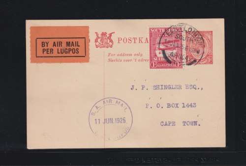 SA 1925  AIRMAIL FLIGHT POSTCARD - EL-CT