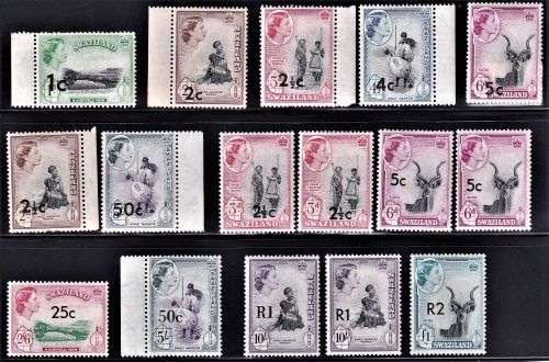 SWAZILAND 1961 DEFINS OVERPRINTS incl SCARCE R1 TYPE 111 UM